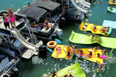Pontoon Party at Devils Cove on the "Blue Crown": Double Decker Pontoon with BYOB, Captain & Waterslide image 4