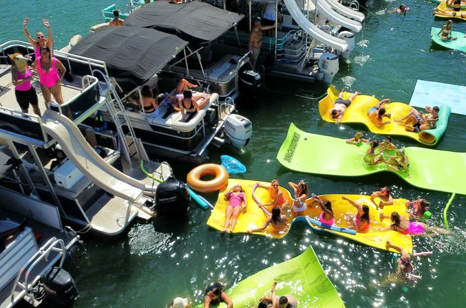 Pontoon Party at Devils Cove on the "Blue Crown": Double Decker Pontoon with BYOB, Captain & Waterslide image 4
