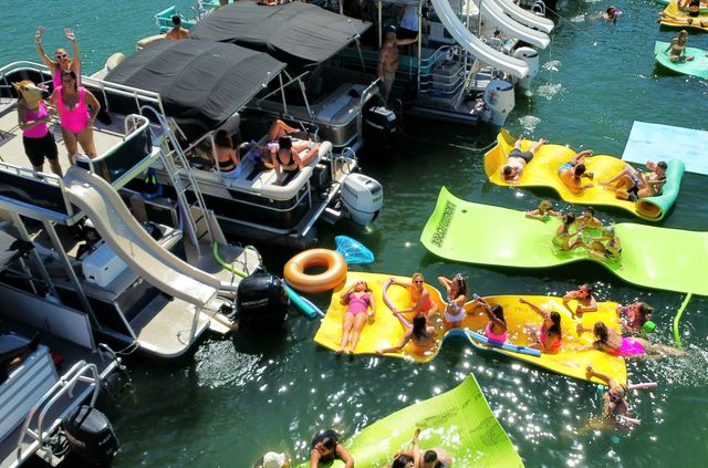 Pontoon Party at Devils Cove on the "Blue Crown": Double Decker Pontoon with BYOB, Captain & Waterslide image 4