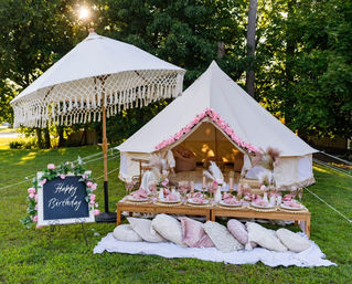 The Ultimate Vibe: Picnic + Glamping Lounge with Optional Bouquet Bar, Canvas Painting & Photobooth image