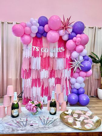 Custom Bachelorette Party Package with Backdrop, 10ft Balloon Garland, Personalized Banner, Custom Straws, Napkins & Cups image 1