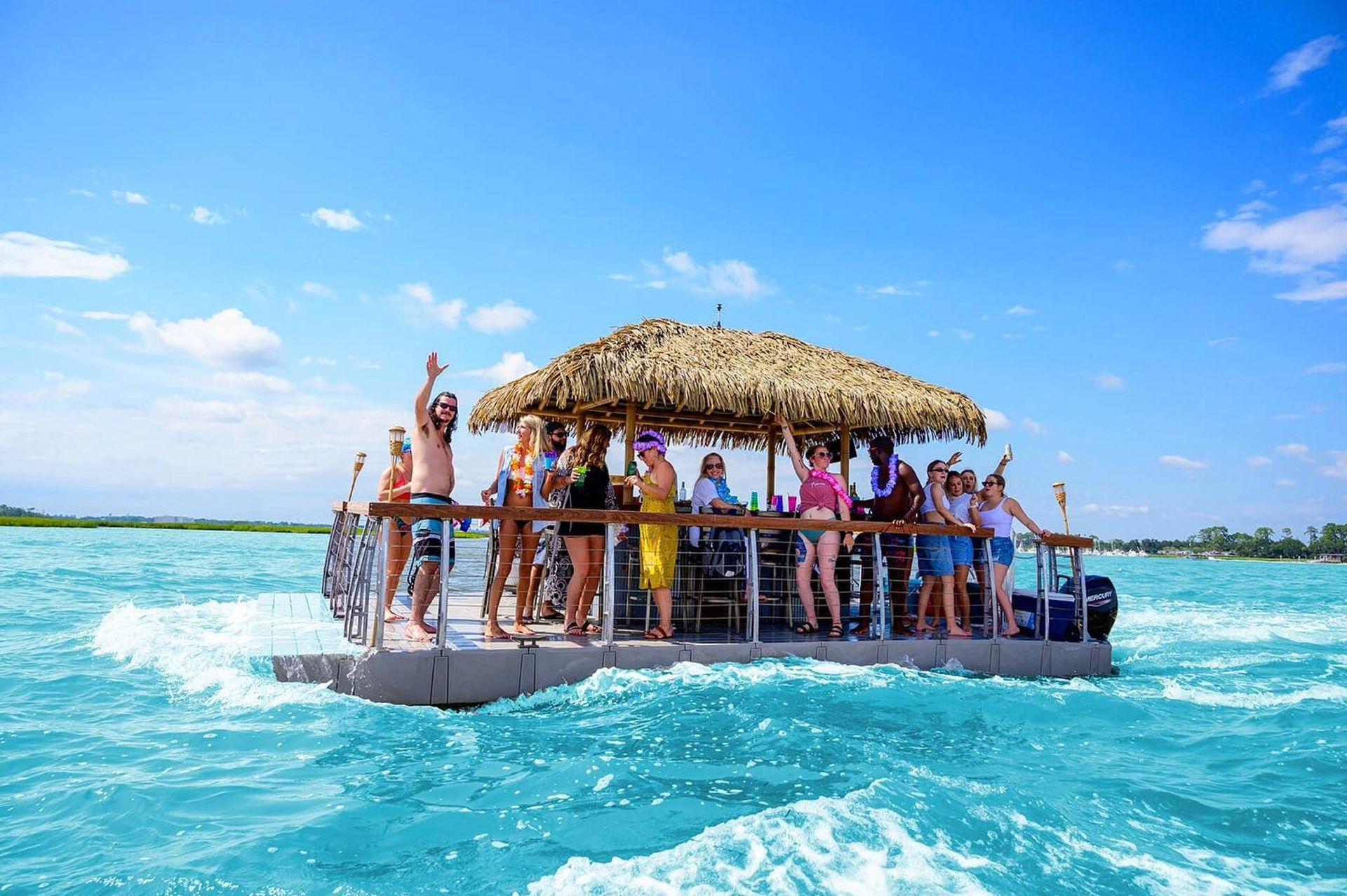 BYOB Floating Tiki Boat Party in Ponce Inlet: Tiki Bar, Bluetooth Sound System, and Party Lighting image 1