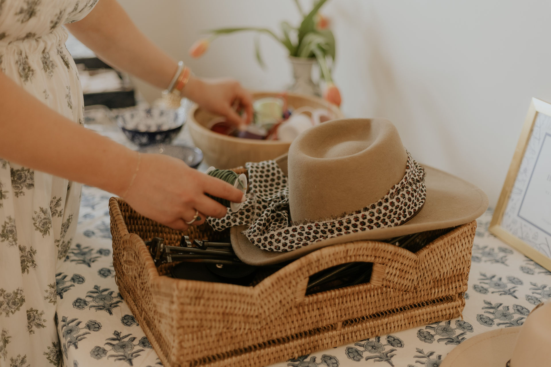 At-Home Custom Hat Bar with Initials, Pins, Feathers and More