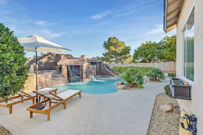 The Luxe Lounge: Waterfall Pool, Hot Tub, Backyard Vibes & Strip Views image 16