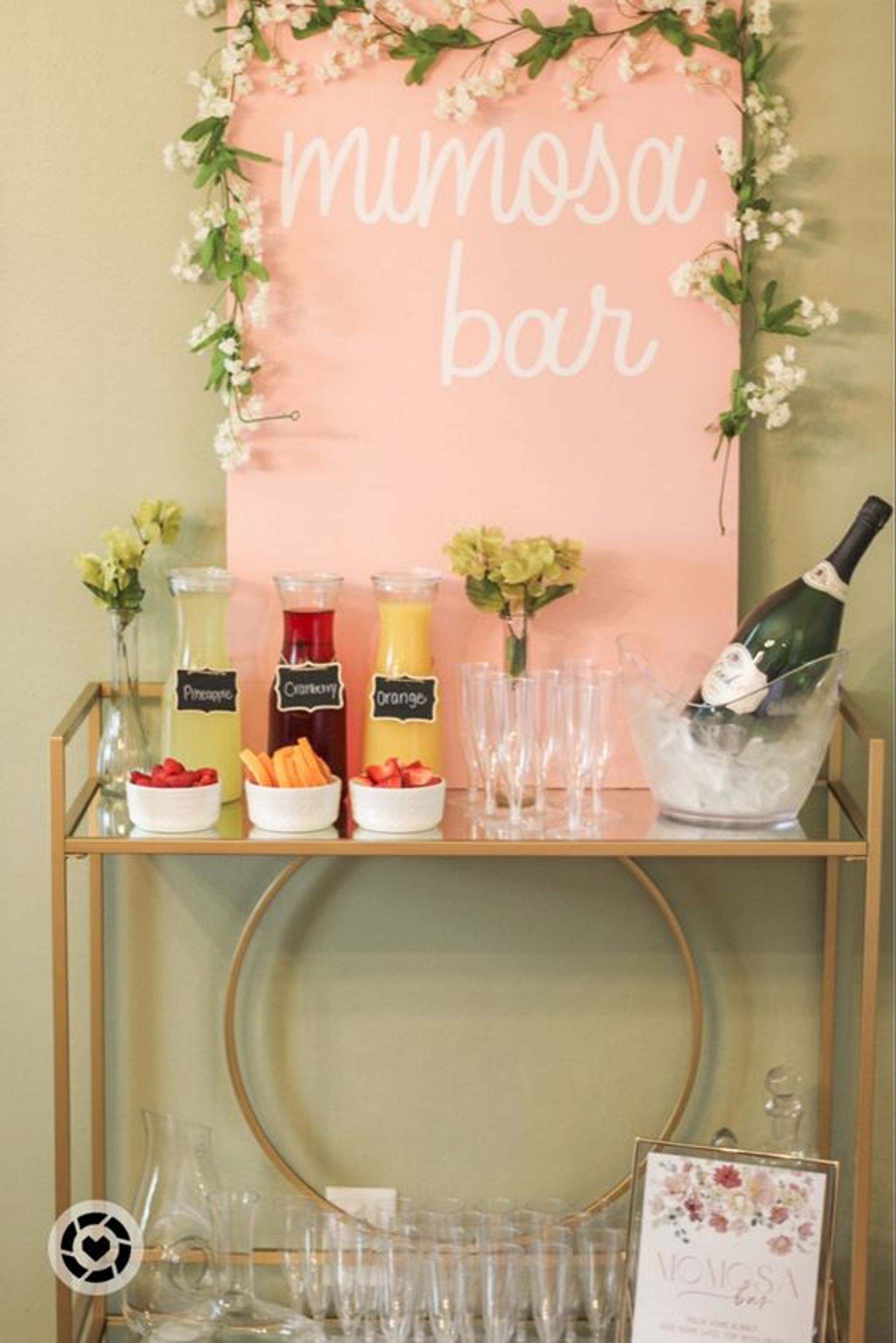 Boozy Mobile Mimosa Bar Set Up with Champagne, Custom Bar Sign