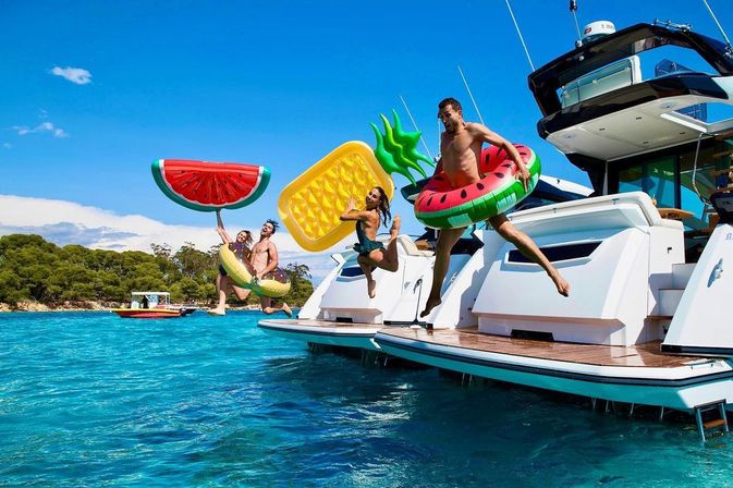 Waterslide Double Decker BYOB Party Pontoon with Captain & Optional Jet Ski Rentals image 2