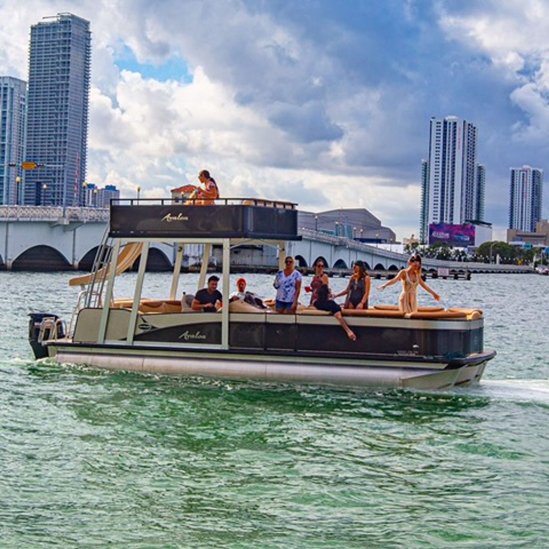 Waterslide Double Decker BYOB Party Pontoon with Captain & Optional Jet Ski Rentals image 1