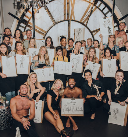 Cheeky Nude Male Model Drawing Class Party with Group Photo: The Artful Bachelorette image 6