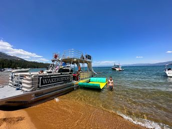Double Decker Party Barge Charter with Propane Grills, Lilly Pad, Waterslides & More at Tahoe Keys Marina (BYOB) image 26