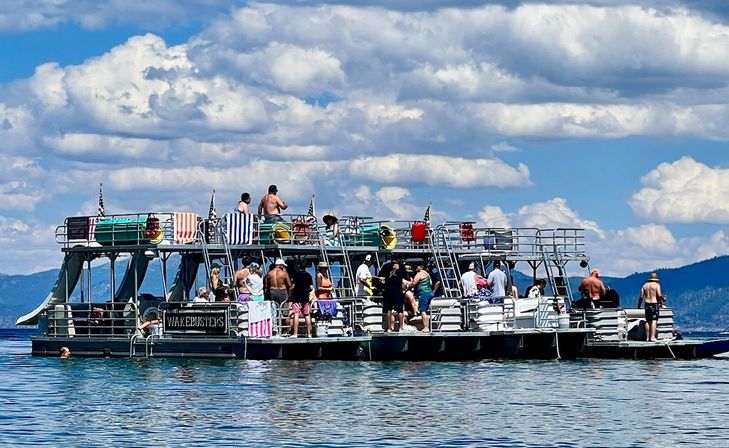 Double Decker Party Barge Charter with Propane Grills, Lilly Pad, Waterslides & More at Tahoe Keys Marina (BYOB) image 21