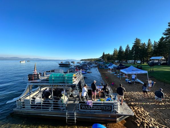 Double Decker Party Barge Charter with Propane Grills, Lilly Pad, Waterslides & More at Tahoe Keys Marina (BYOB) image 3