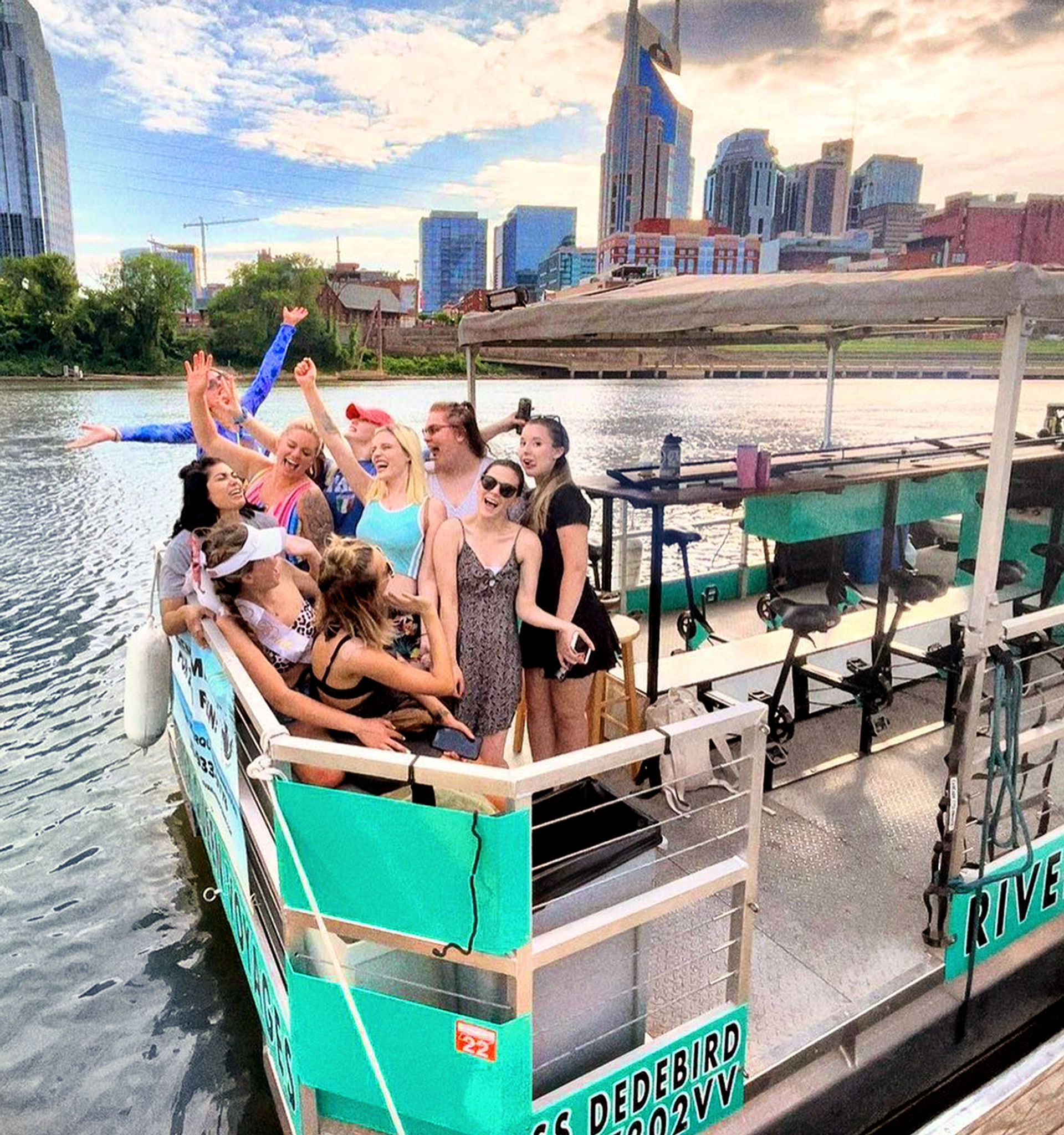 River Queen Pedal Pontoon BYOB Party Cruise Boat with Music City Skyline image 1