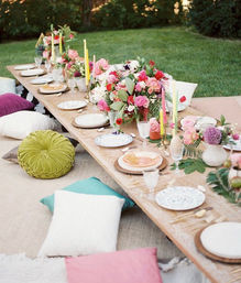 Luxury Picnic Setup with Charcuterie Spread, Flower Arrangements, and Decor Setup image