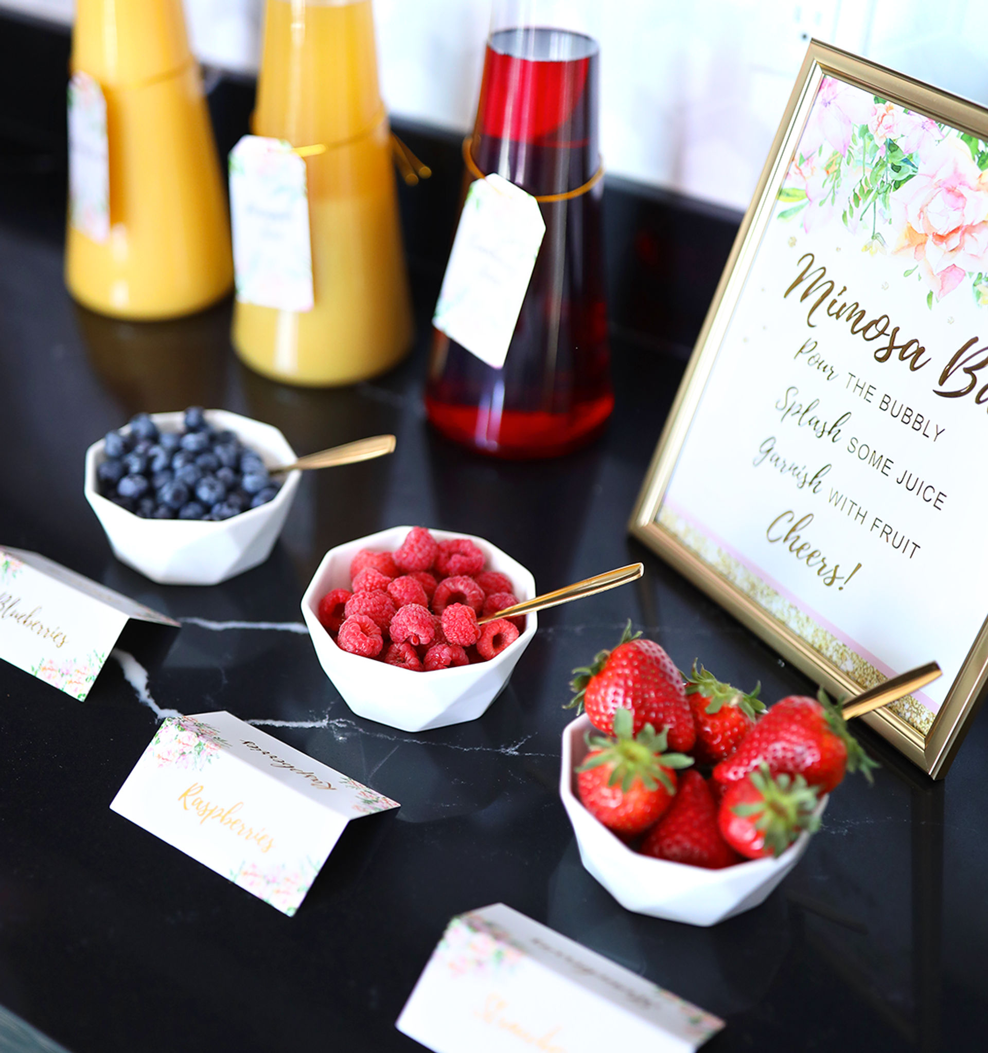 Mimosa Bar with Strawberries and Blueberries, Open Bar Wedding Bar
