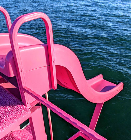 Pink Party Barge Double Decker Boat on Lake Pleasant with Waterslide and Roundtrip Lake Party Bus Shuttle image 8