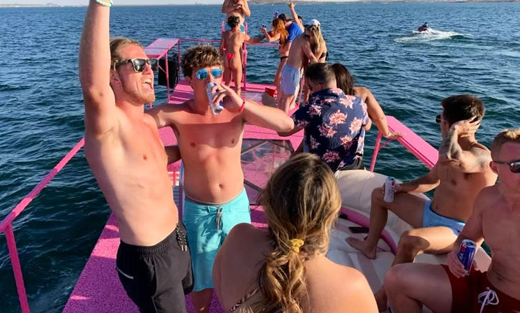 Pink Party Barge Double Decker Boat on Lake Pleasant with Waterslide and Roundtrip Lake Party Bus Shuttle image 2