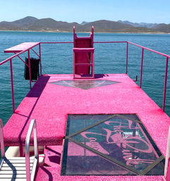 Pink Party Barge Double Decker Boat on Lake Pleasant with Waterslide and Roundtrip Lake Party Bus Shuttle image 10