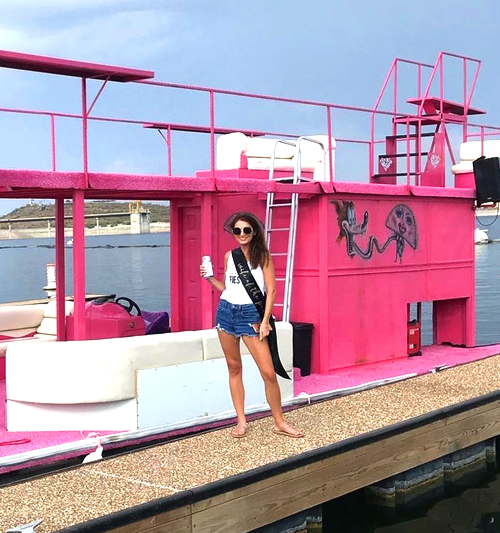 Pink Party Barge Double Decker Boat on Lake Pleasant with Waterslide and Roundtrip Lake Party Bus Shuttle image 13