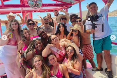 Pink Party Barge Double Decker Boat on Lake Pleasant with Waterslide and Roundtrip Lake Party Bus Shuttle image 23