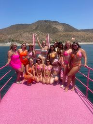 Pink Party Barge Double Decker Boat on Lake Pleasant with Waterslide and Roundtrip Lake Party Bus Shuttle image 25