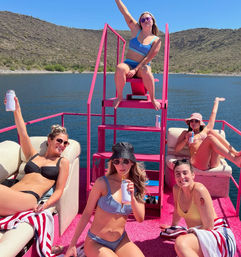 Pink Party Barge Double Decker Boat on Lake Pleasant with Waterslide and Roundtrip Lake Party Bus Shuttle image 14