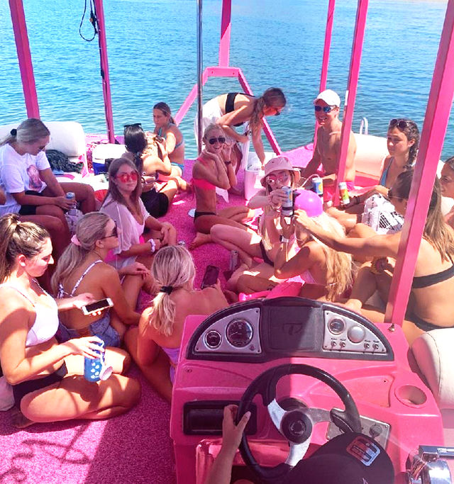 Pink Party Barge Double Decker Boat on Lake Pleasant with Waterslide and Roundtrip Lake Party Bus Shuttle image 5