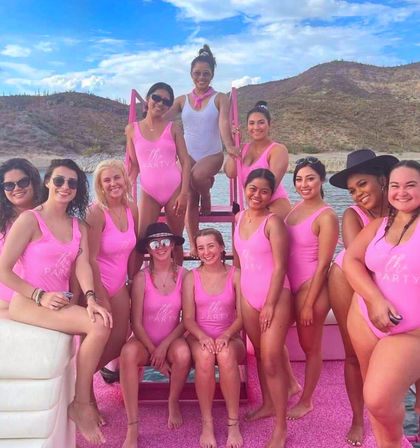 Pink Party Barge Double Decker Boat on Lake Pleasant with Waterslide and Roundtrip Lake Party Bus Shuttle image 12