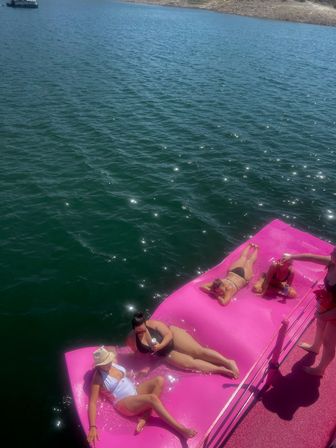Pink Party Barge Double Decker Boat on Lake Pleasant with Waterslide and Roundtrip Lake Party Bus Shuttle image 9
