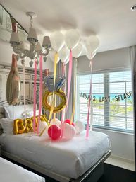 Bachelorette Airbnb Decor with Backdrops, Balloon Garlands, Bride Room, Fridge Stocking image 9