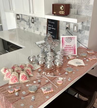 Bachelorette Airbnb Decor with Backdrops, Balloon Garlands, Bride Room, Fridge Stocking image 30