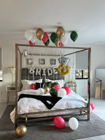 Bachelorette Airbnb Decor with Backdrops, Balloon Garlands, Bride Room, Fridge Stocking image 17
