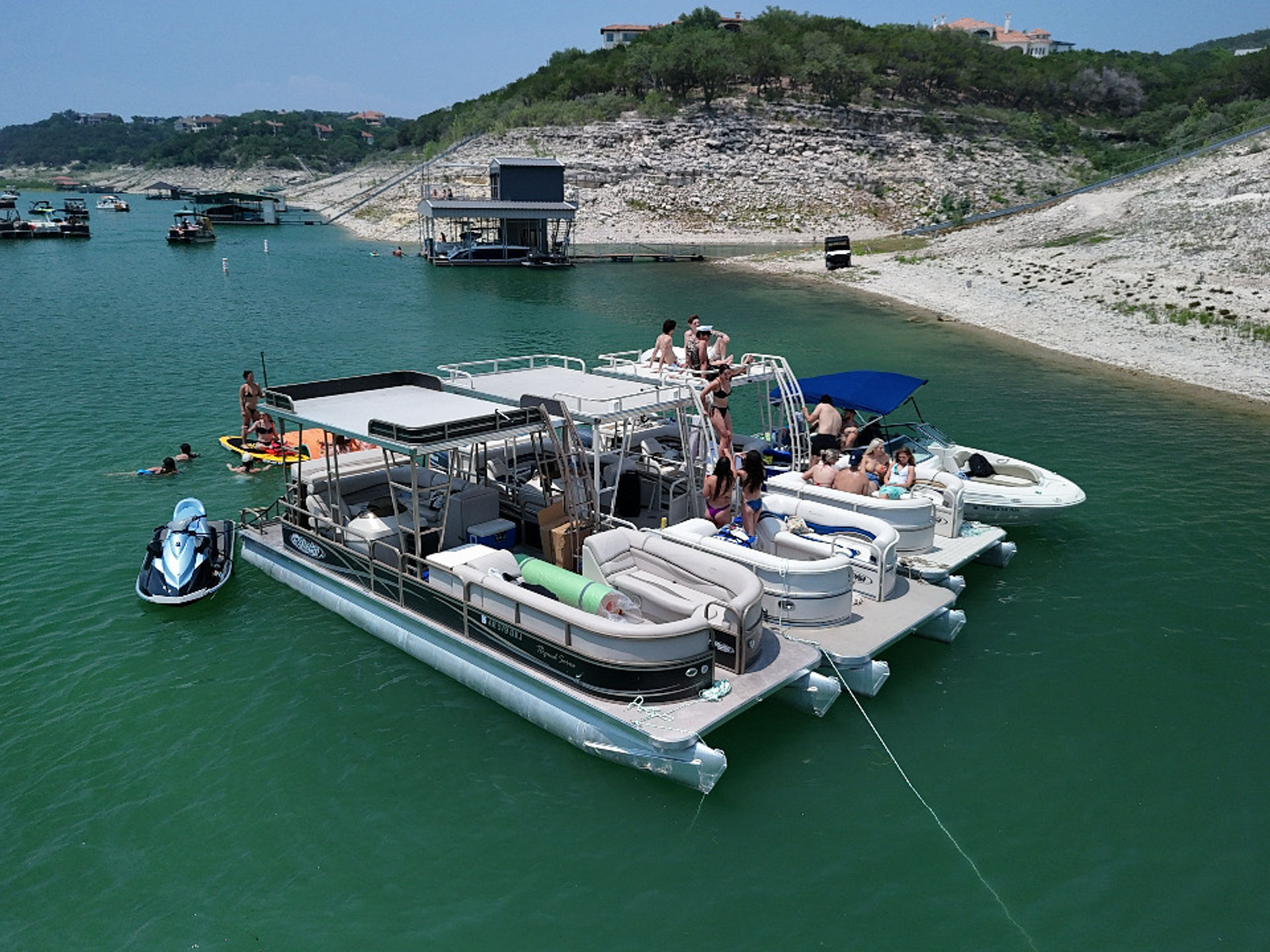 Lake Travis Boat Party: Double Decker Pontoon with Captain, Lily Pad + Cooler image 1