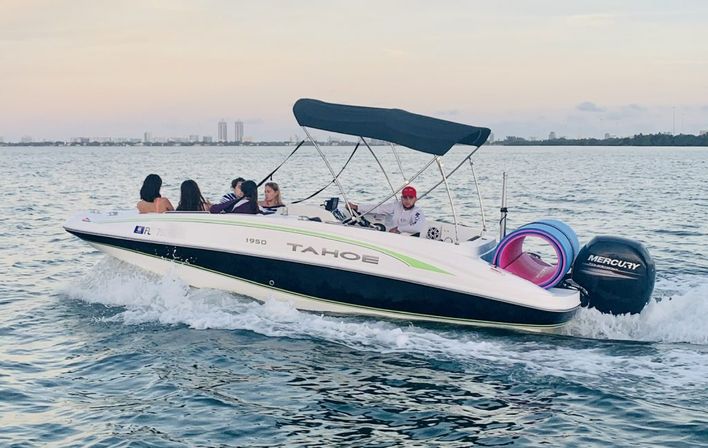 Biscayne Bay Boat Party: Affordable Sport Boat w/ Captain, Optional Tubing, Floating Party Pad, and Inflatables image 1