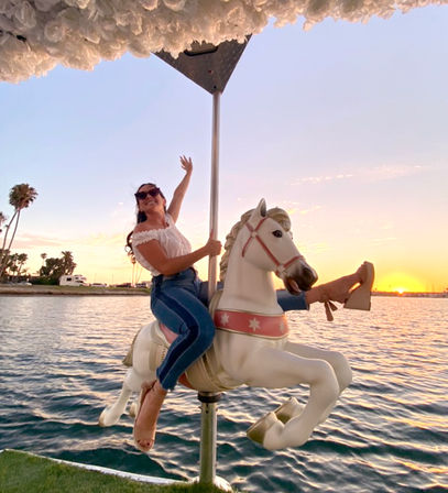 Iconic Pink BYOB Carousel Boat Experience with Upper Terrace, Carousel Horse Prop, and more image 2