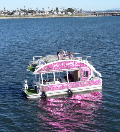 Iconic Pink BYOB Carousel Boat Experience with Upper Terrace, Carousel Horse Prop, and more image 5