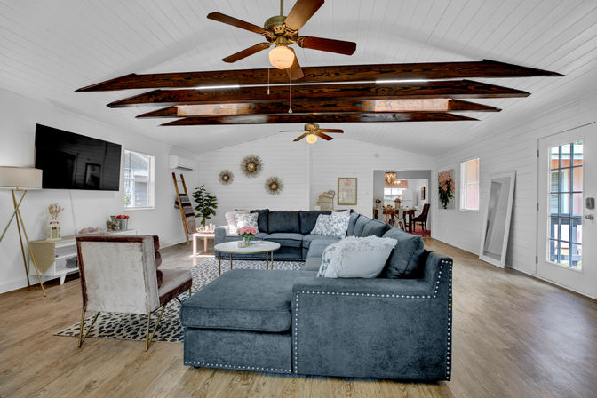 The Pink Haus: Luxe 3BR Retreat 1 Mile from Main Street with Firepit & Cozy Design image 27