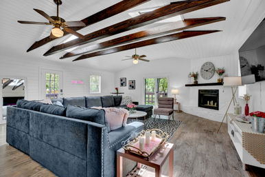 The Pink Haus: Luxe 3BR Retreat 1 Mile from Main Street with Firepit & Cozy Design image 21