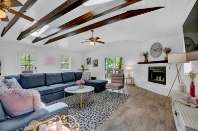 The Pink Haus: Luxe 3BR Retreat 1 Mile from Main Street with Firepit & Cozy Design image 22