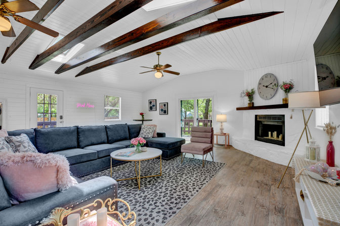 The Pink Haus: Luxe 3BR Retreat 1 Mile from Main Street with Firepit & Cozy Design image 22