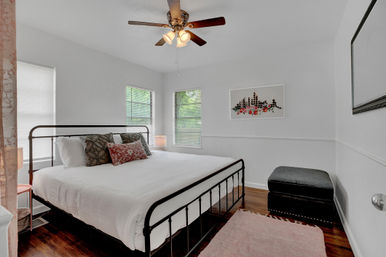 The Pink Haus: Luxe 3BR Retreat 1 Mile from Main Street with Firepit & Cozy Design image 36