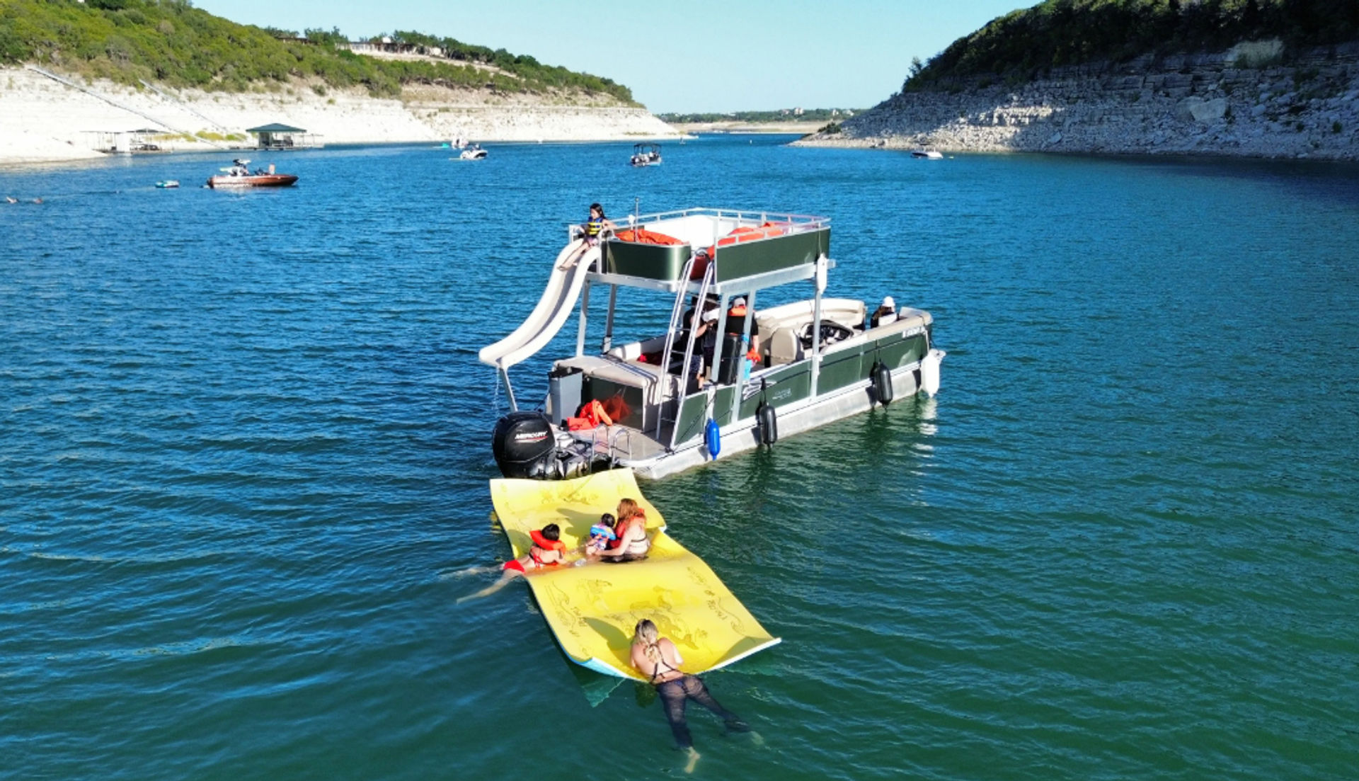 Pontoon Party at Devils Cove on "Sage": Double Decker Pontoon with BYOB, Captain & Waterslide image 1