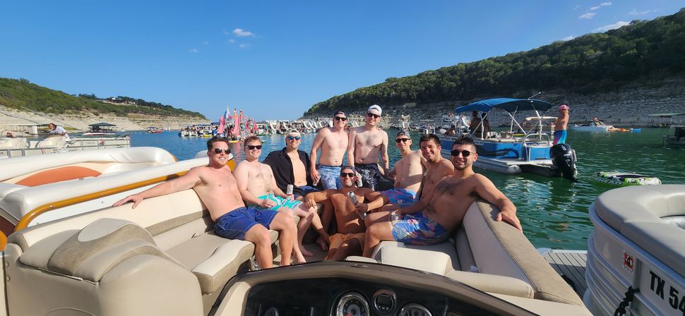 Pontoon Party at Devils Cove on "Sage": Double Decker Pontoon with BYOB, Captain & Waterslide image 6