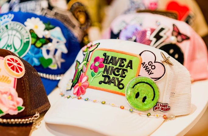 Custom Trucker Hat Bar: Create Your Own Hats with Patches and Pins for Any Vibe image 1