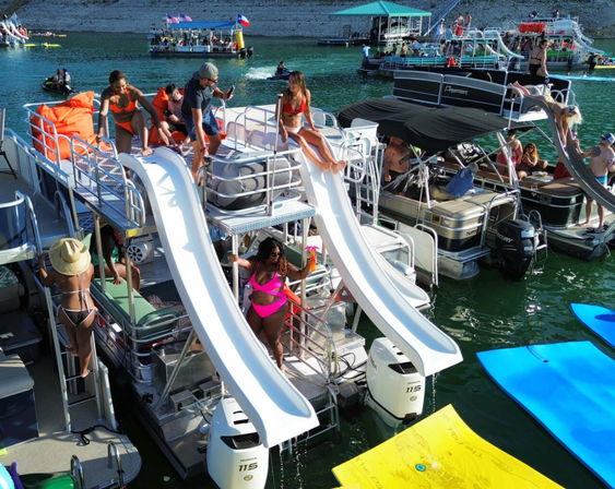 Double Decker Mint Party Boat with Two Waterslides image 4