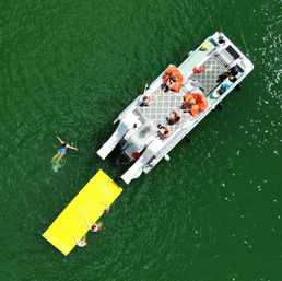 Double Decker Mint Party Boat with Two Waterslides image 3
