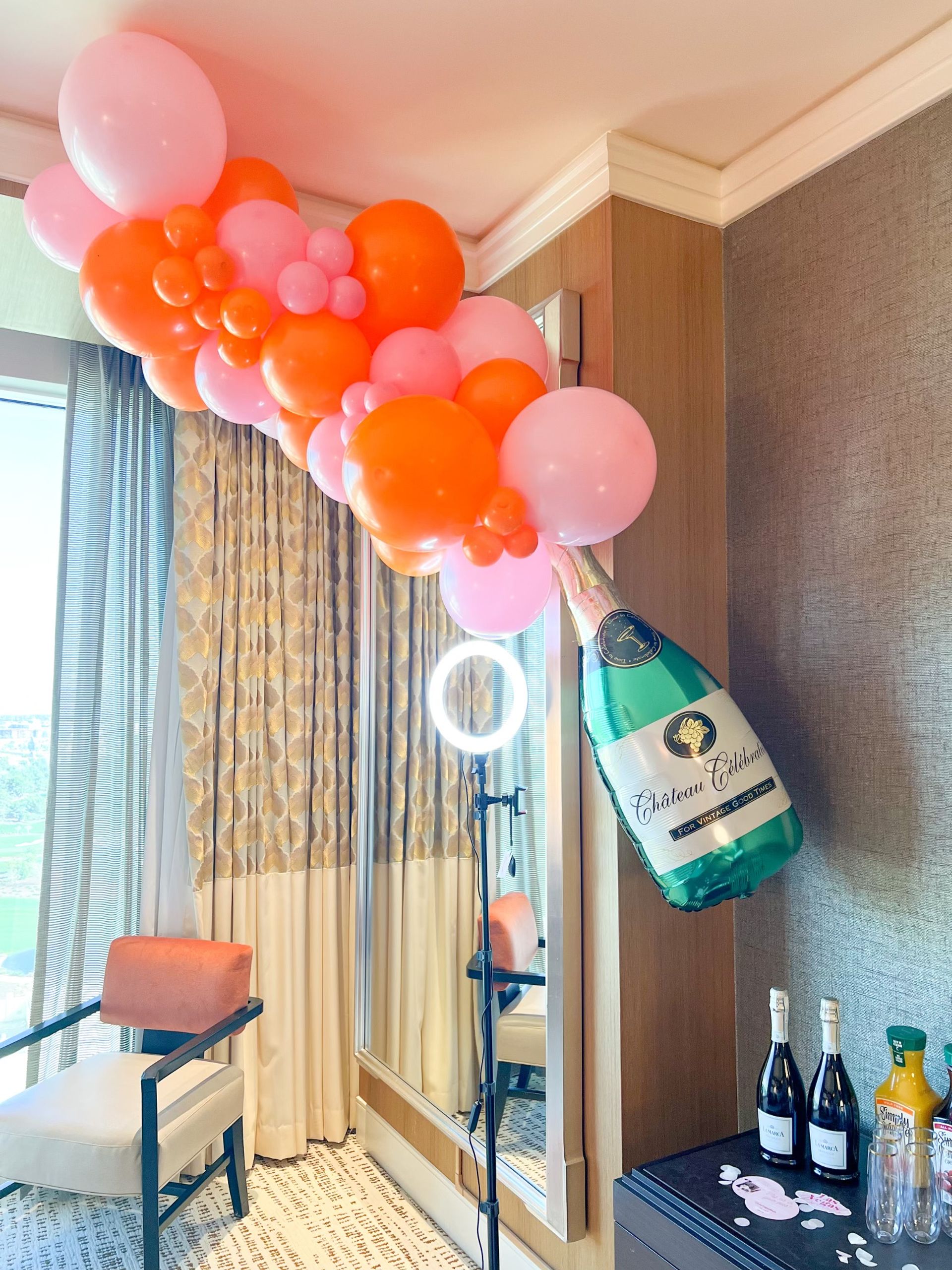 Insta-Worthy Pre-Arrival Party Decorations with Fill-the-Fridge, Gift Bags,  Mimosa Bar, Luggage Service and more