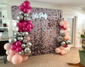 Beautiful Airbnb Decor with Backdrops, Balloon Garlands, Bride Room, Fridge Stocking image 29