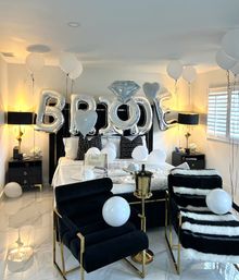 Beautiful Airbnb Decor with Backdrops, Balloon Garlands, Bride Room, Fridge Stocking image 34