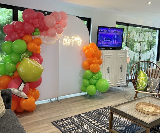 Beautiful Airbnb Decor with Backdrops, Balloon Garlands, Bride Room, Fridge Stocking image 42