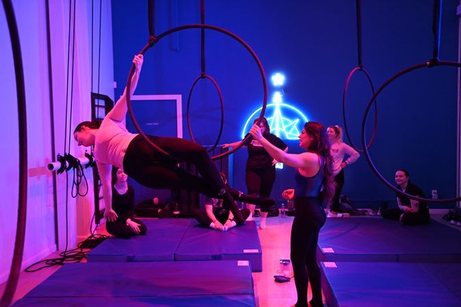 Beginner-Friendly Aerial Fitness Class with Celebratory Champagne & Chocolate Toast image 1
